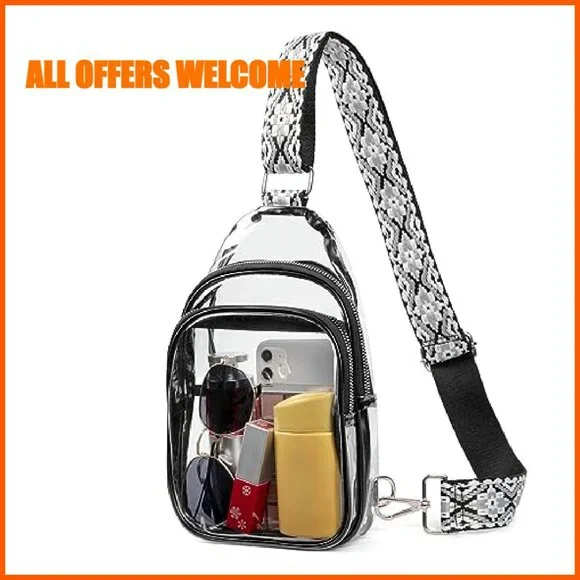 Clear Stadium Crossbody Bag with 7 Zippered Pockets, Adjustable Strap - Picture 2 of 8